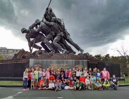 Students in front of Iwo Jima Memorial